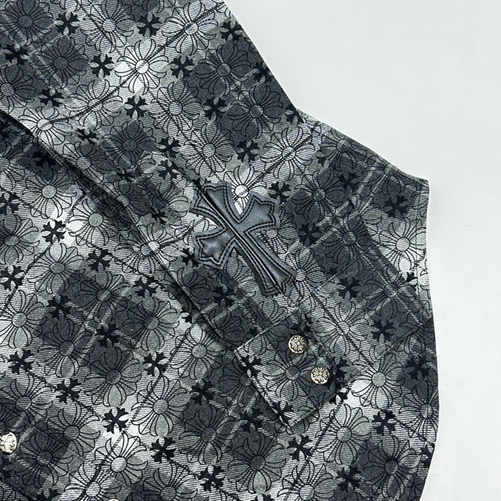 Chrome Hearts Men's Black and Gray Plaid Shirt - Picture 9 of 11